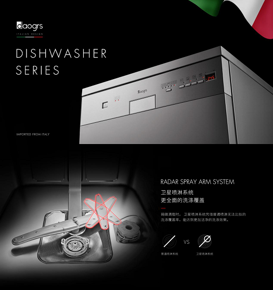 卫星喷淋+自动开门，意大利daogrs原装进口洗碗机上市